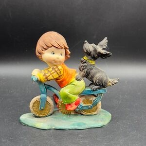 Boy on Bike With Terrier Scottie Puppy Dog Figurine ~ Italy ~ Vintage